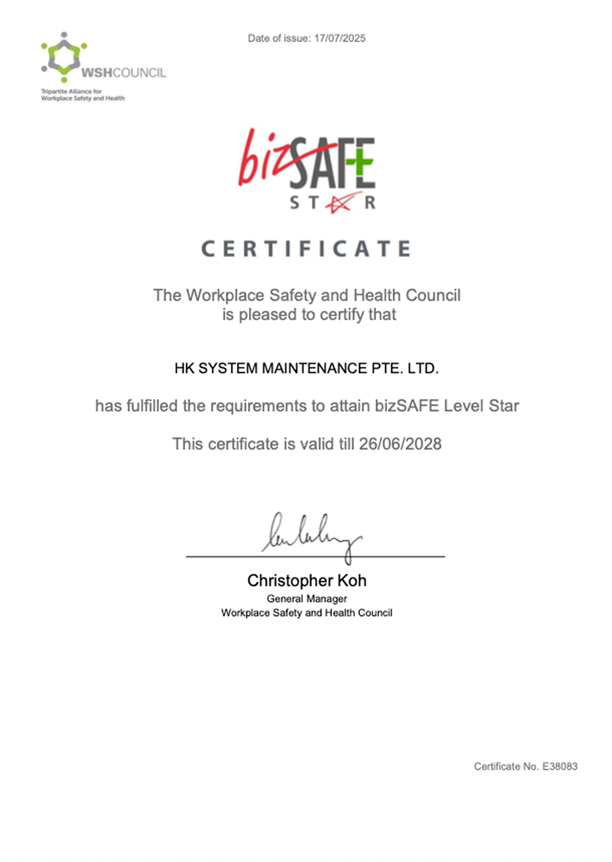 bizSAFE Star HK System Maintenance