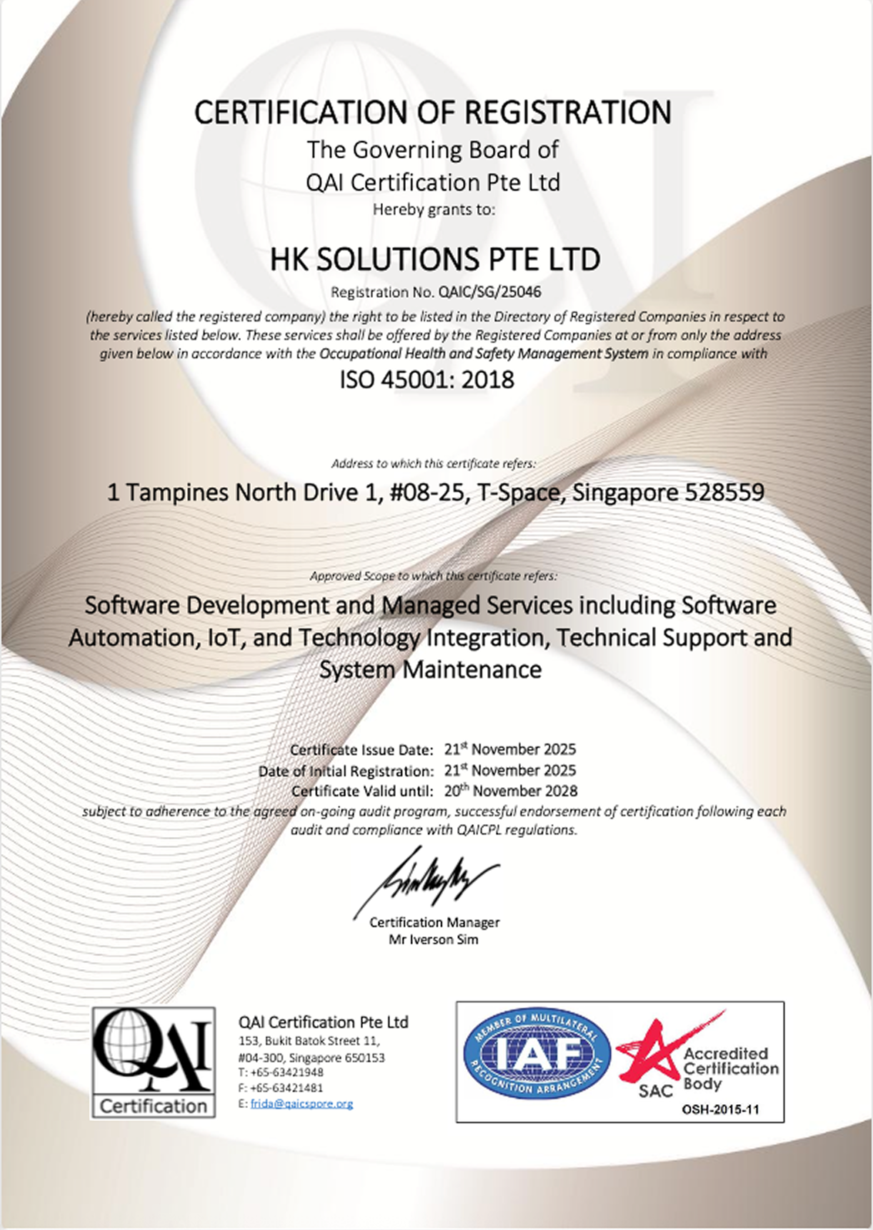 ISO 45001:2018 HK Solutions