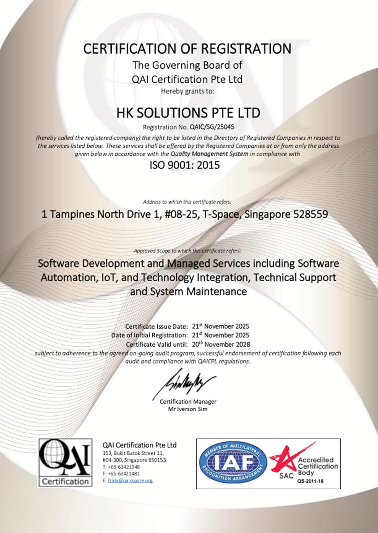 ISO 9001:2015 HK Solutions