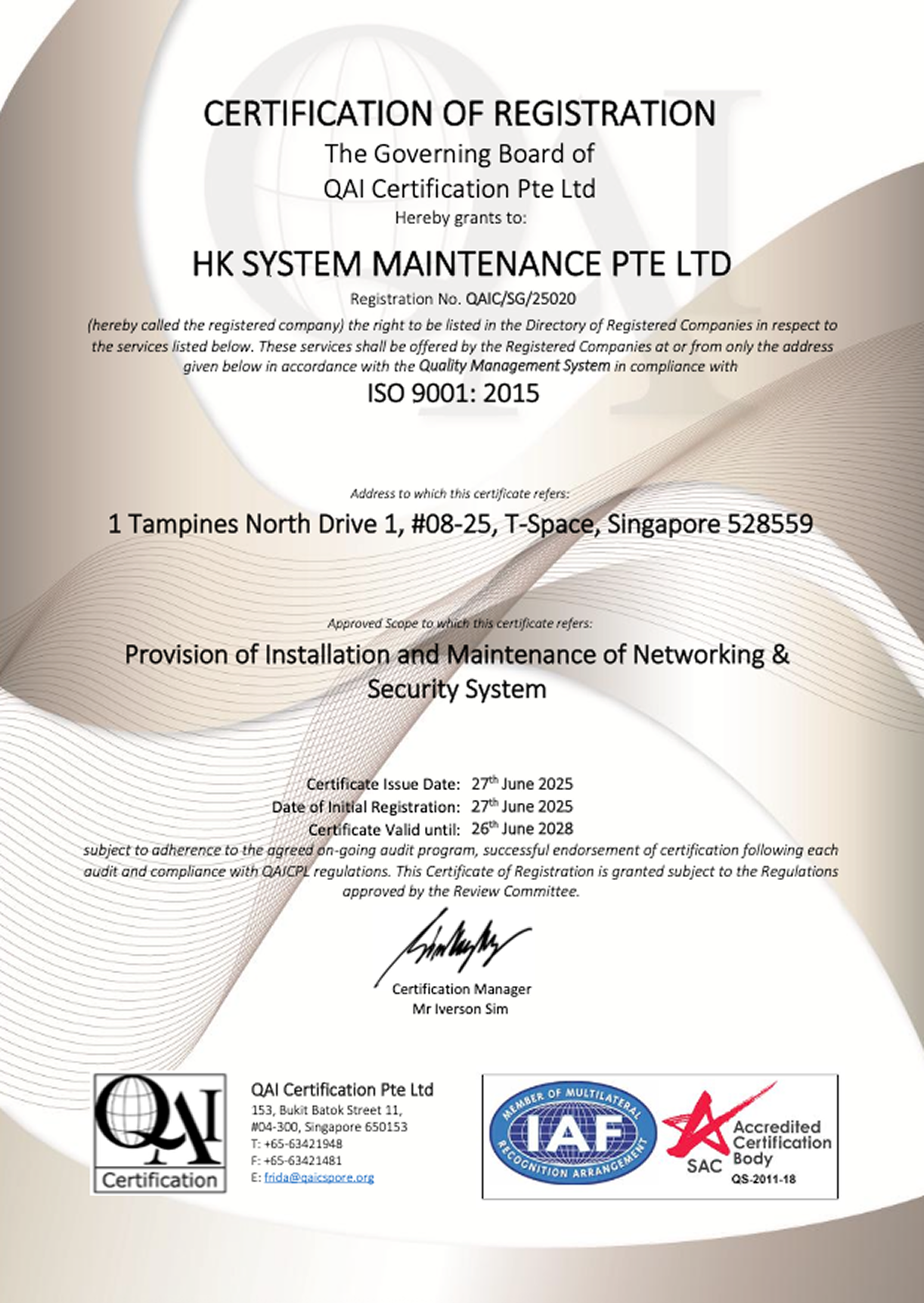 ISO 9001:2015 HK System Maintenance